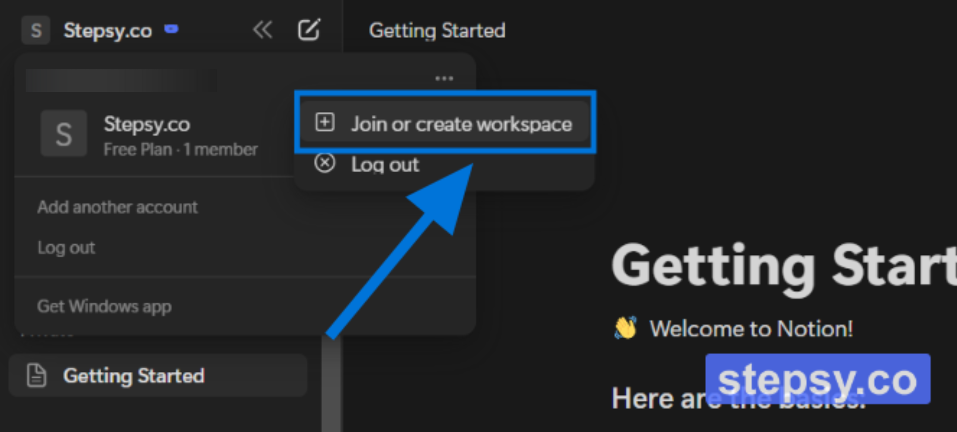 3. Click on "Join or create workspace"